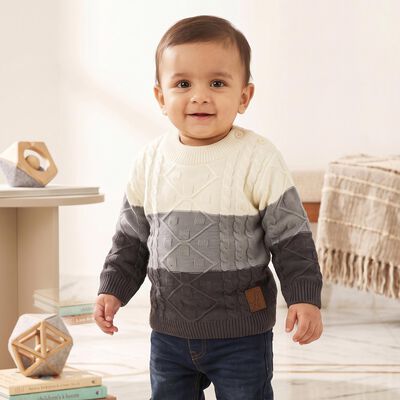 Infants Grey Crew Neck Knitted Design Pullover