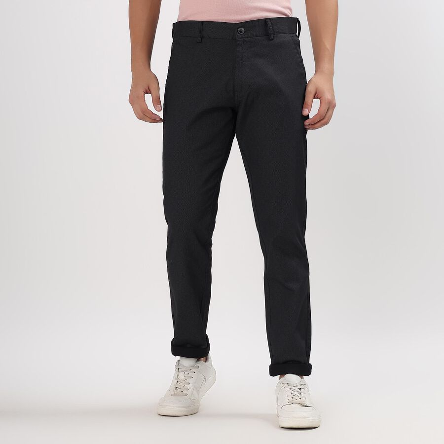 Men's Slim Fit Casual Trousers, काला, large image number null