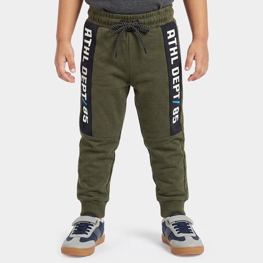 Boys' Olive Green Jogger Fit Graphic Printed Cotton Blend Pyjama, Olive, large