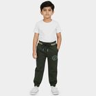 Boys' Olive Green Regular Fit Elastic Waist Trousers, ओलिव, small