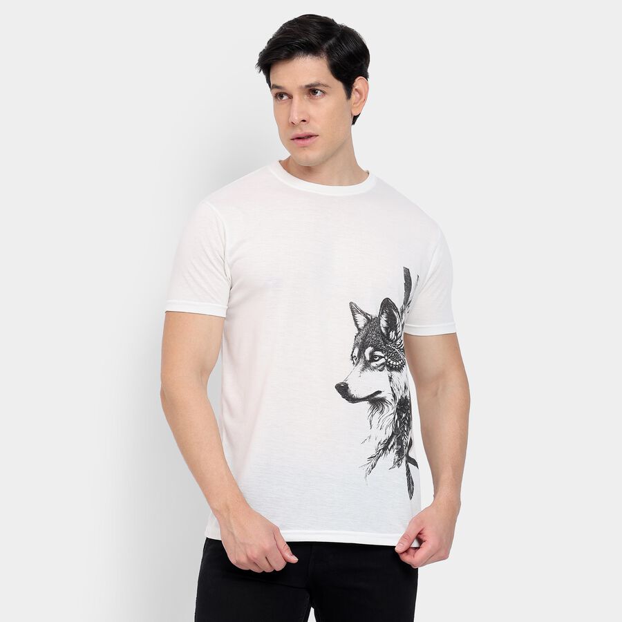 Men's Round Neck Half Sleeves T-Shirt, White, large image number null