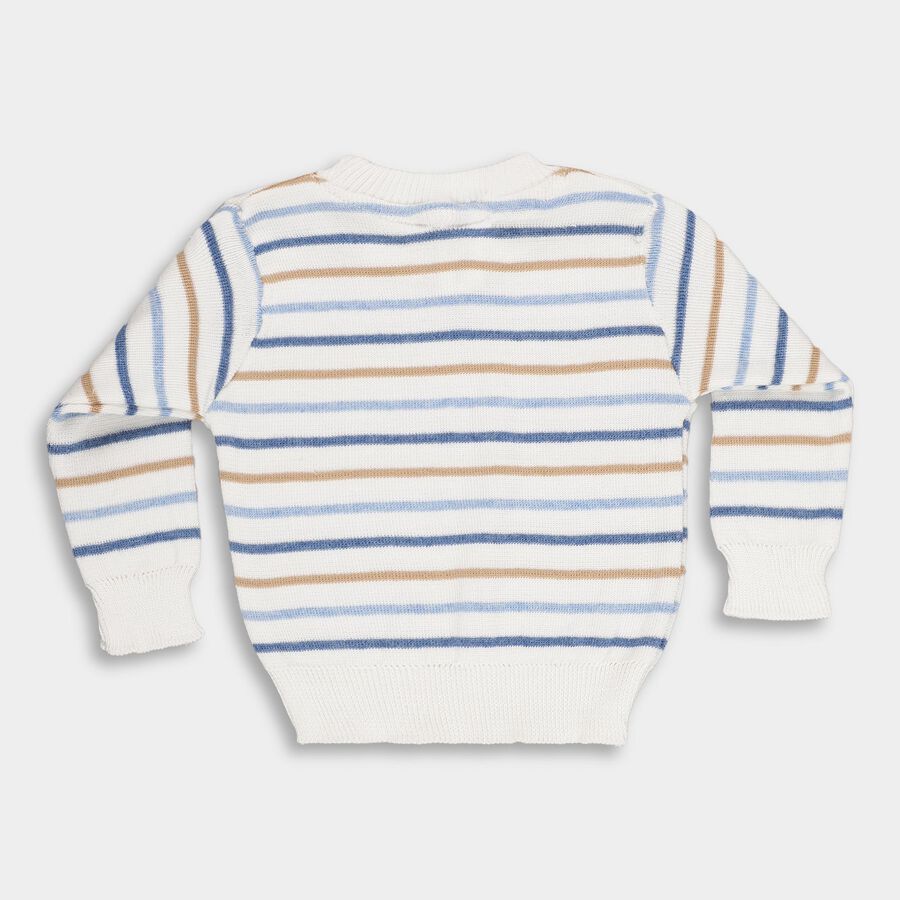 Infants Off White Round Neck Casual Pullover, ऑफ व्हाइट, large image number null