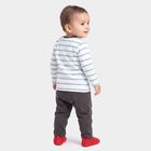 Infants' Teal Blue 100% Cotton Round Neck Striped Baba Suit, टील ब्लू, small