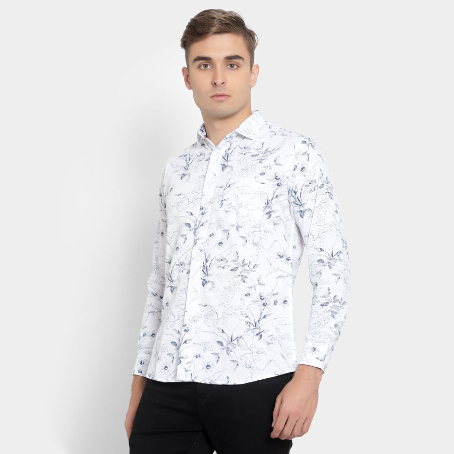 100% Cotton Printed Casual Shirt, White, large image number null