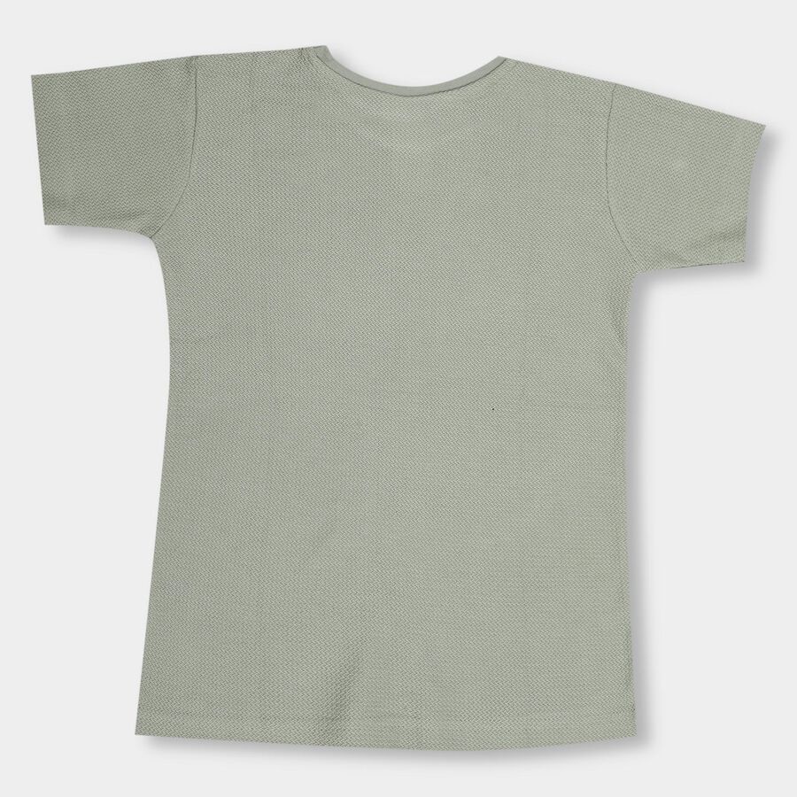 Boys' Light Sage Green Round Neck Casual T-Shirt, Light Green, large