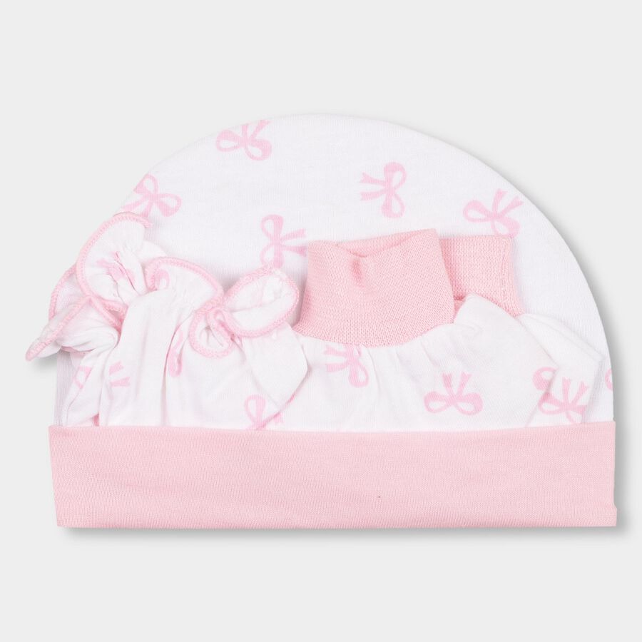 Infants' 100% Cotton Gift Set (Cap, Mittens, Booties), Light Pink, large image number null