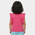 Girls' Fuchsia Cotton Round Neck Ruffle Sleeve Bunny Applique T-Shirt, Fuchsia, small