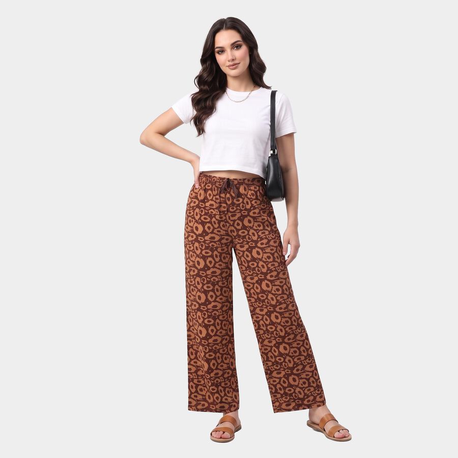 Women Brown Wide Leg Printed Trousers, भूरा, large