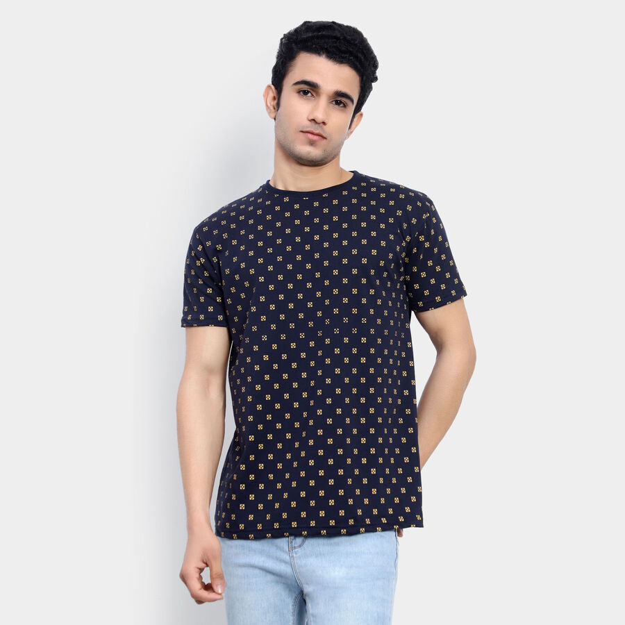 All Over Print Round Neck T-Shirt, Navy Blue, large image number null