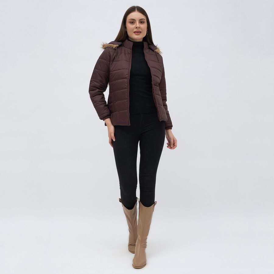 Women's Maroon High Neck Casual Jacket, वाइन, large image number null