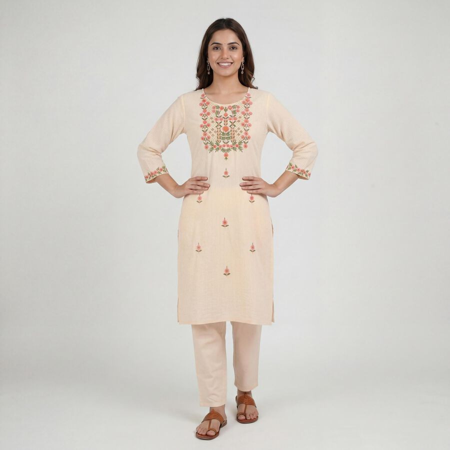 Women's Peach Cotton Ethnic Set, Peach, large