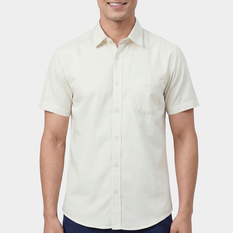 Men's White Half Sleeve Classic Collar Classic Shirt, ऑफ व्हाइट, large