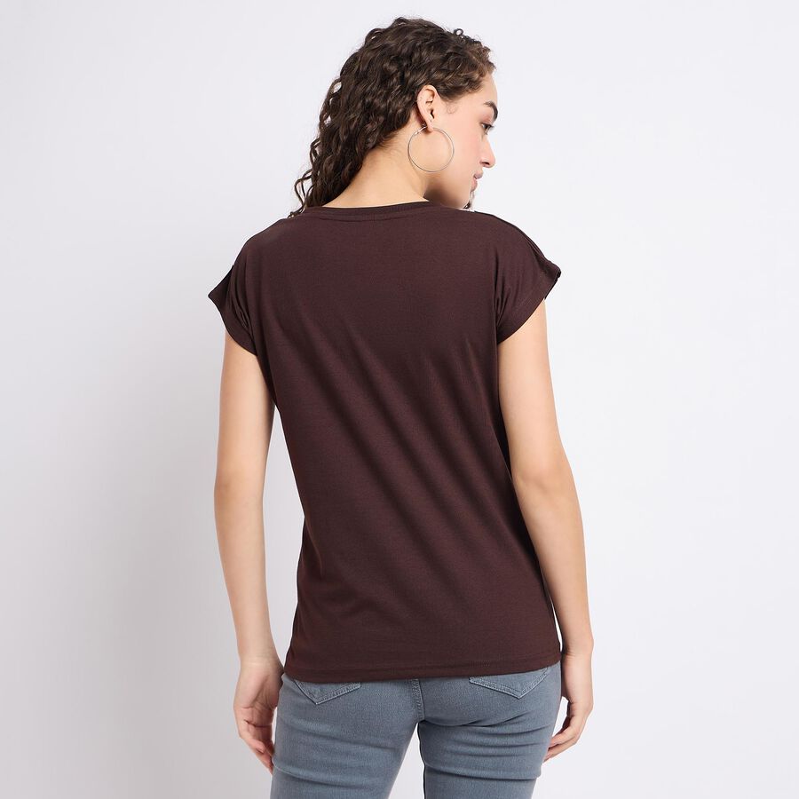 Ladies' Round Neck T-Shirt, भूरा, large