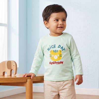 Infants Aqua Cotton Round Neck Regular T-Shirt