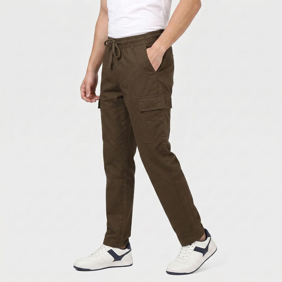 Men's Olive Green Relaxed Fit Cargo Trousers, Olive, large