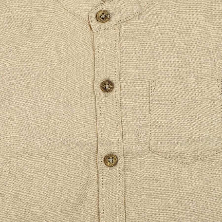 Infants Beige Mandarin Collar Regular Fit Shirt, Beige, large