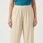 Women's Beige Wide-Leg Solid Palazzos, गहरा पीला, small