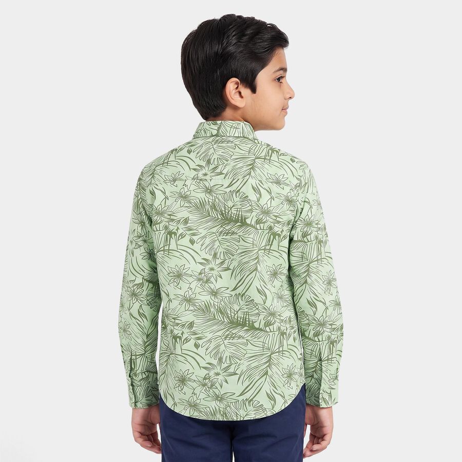 Boys' Mint Green Cotton Long Sleeves Collar Shirt, Light Green, large
