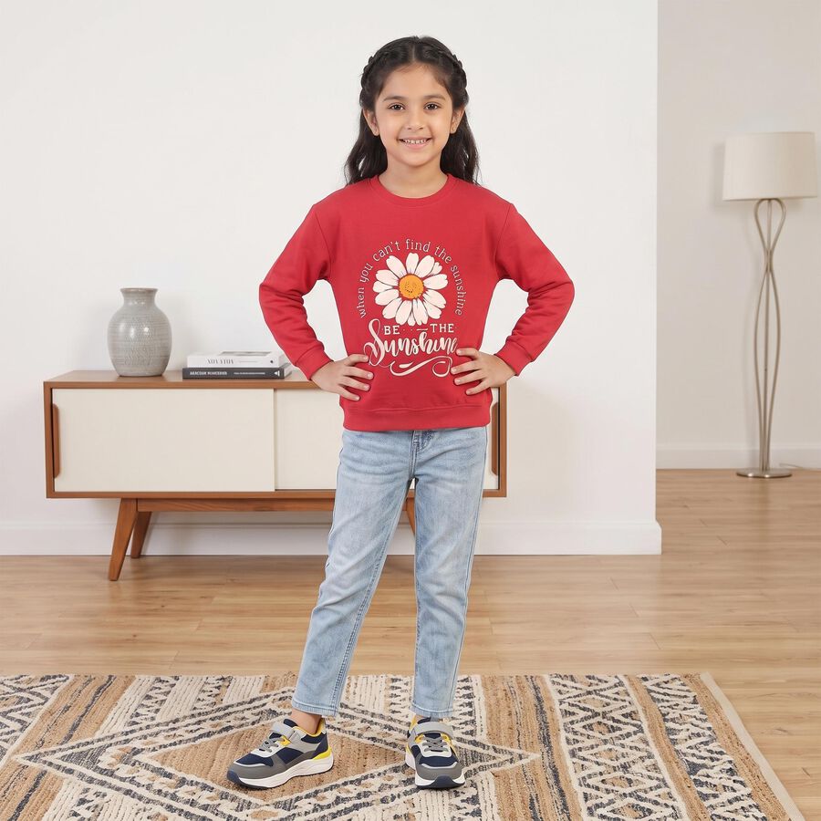 Girls' Fuchsia Crew Neck Pullover Sweatshirt, रानी (फ्यूशिया), large