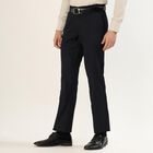 Men's Jet Black Slim Fit Flat-Front Formal Trousers, Navy Blue, small