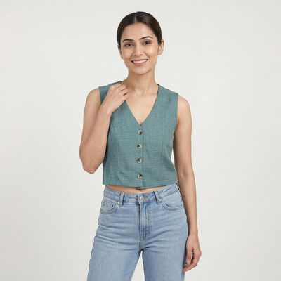 Women's Teal Blue Mandarin Collar Classic Shirt