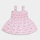 Infants' Light Pink Unicorn Print Smocked Cotton Frock, लाइलेक, small image number null