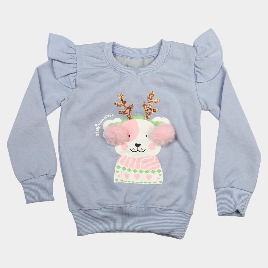 Girls' Light Blue Round Neck Pullover Sweatshirt, Light Blue, large