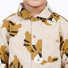 Boys Beige Cotton Long Sleeve Collar Shirt, गहरा पीला, small