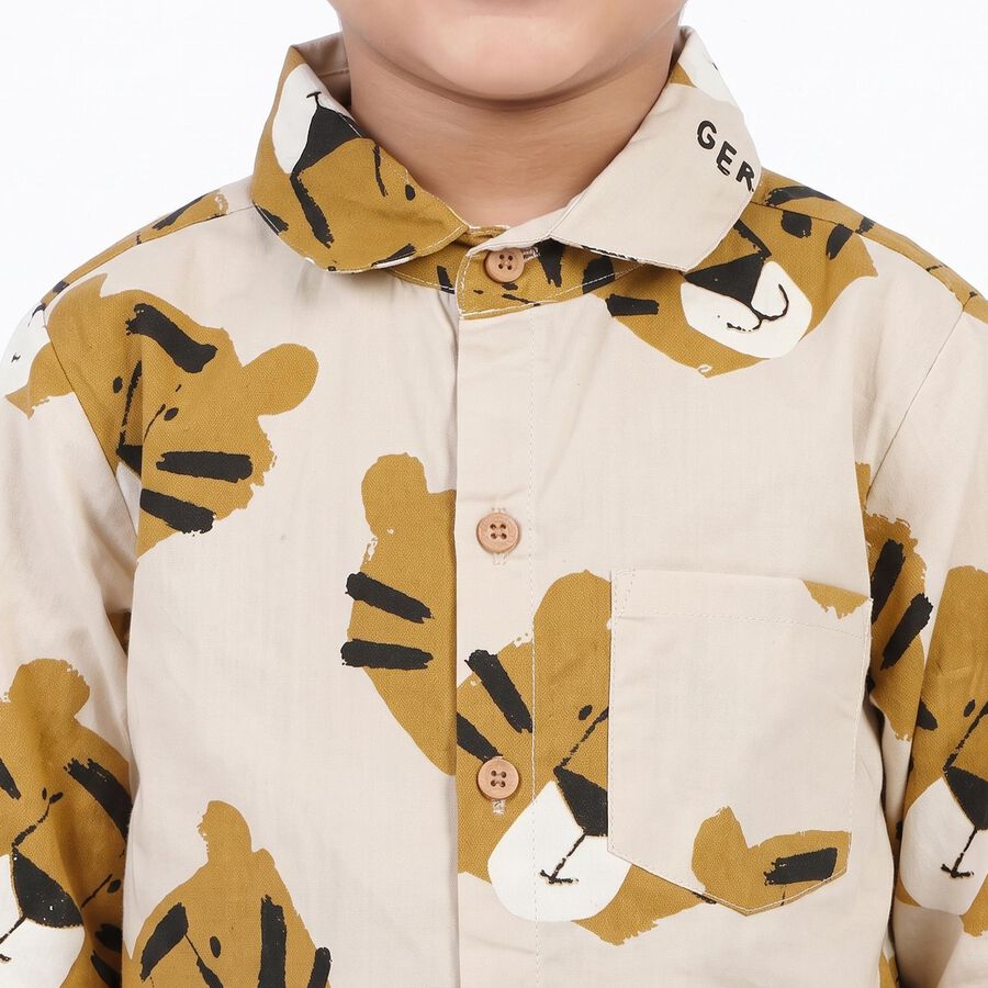 Boys Beige Cotton Long Sleeve Collar Shirt, गहरा पीला, large