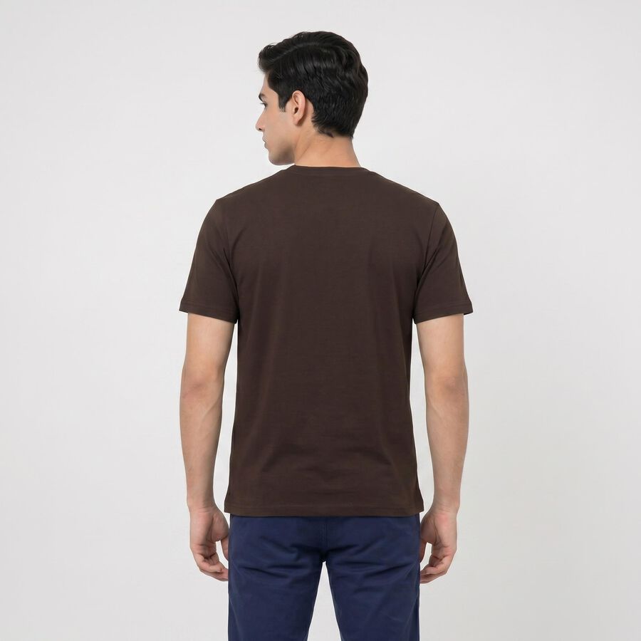 Men's Brown Cotton Round Neck Regular T-Shirt, भूरा, large