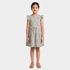 Girls' Cream Floral Printed Fit and Flare Frock, ऑफ व्हाइट, small