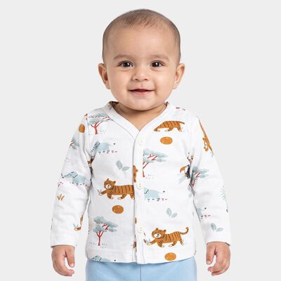 Infants White Cotton V-Neck Regular T-Shirt