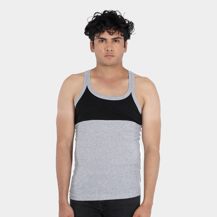 Cotton Single Jersey Sleeveless Gym T-Shirt, Melange Light Grey, large image number null