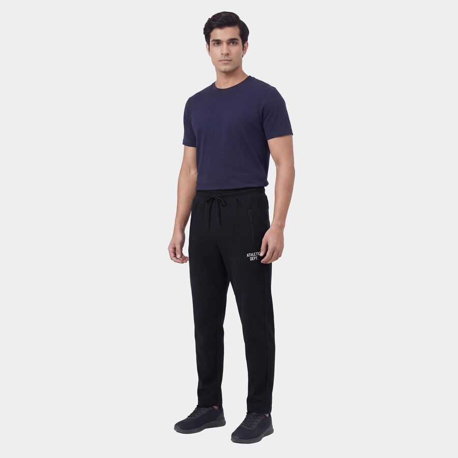 Men's Navy Blue Regular Fit Cuffed Track Pants, Navy Blue, large