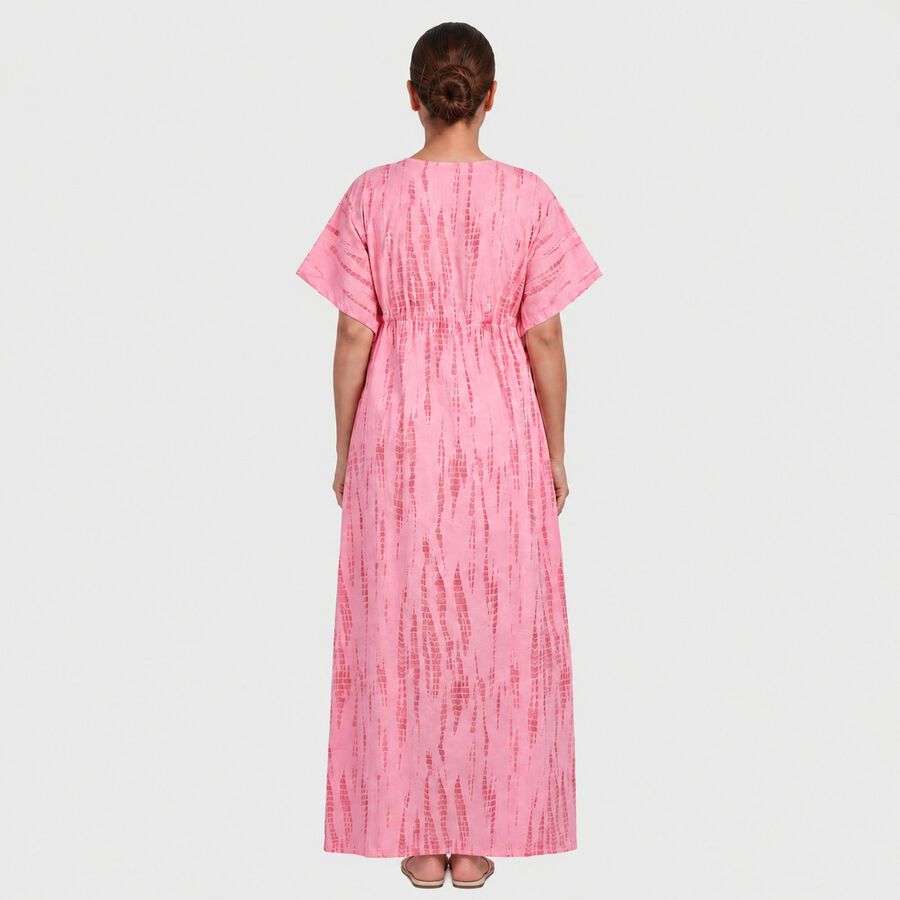 Women's Pink V-Neck Tie-Dye Kaftan Nighty, Light Pink, large
