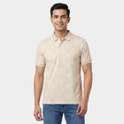 Men's Beige Cotton Polo Neck Solid Polo T-Shirt, गहरा पीला, small