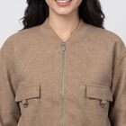 Women's Brown Ribbed Collar Bomber Jacket, भूरा, small