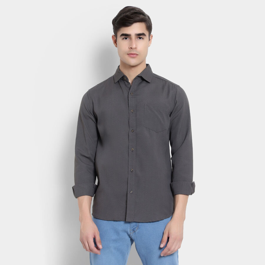 Solid Casual Shirt, Dark Grey, large image number null