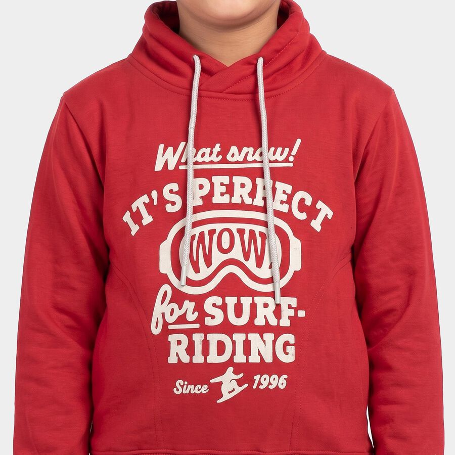 Boys' Red Funnel Neck Pullover Sweatshirt, मरून, large
