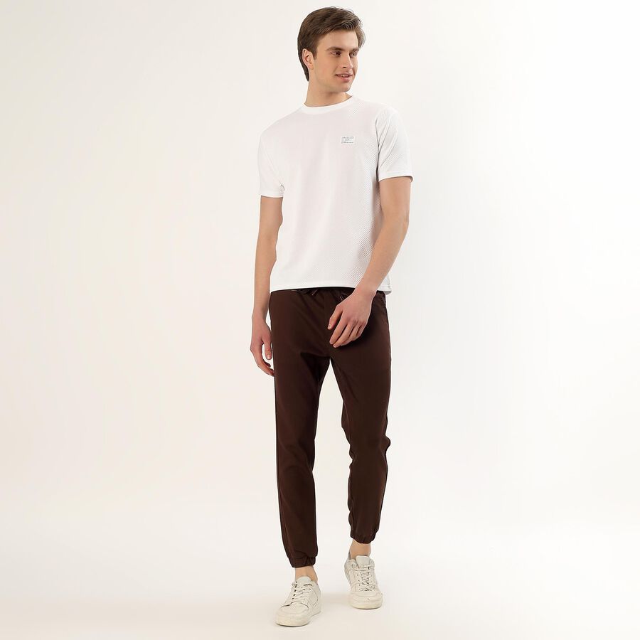 Men's Deep Chocolate Brown Slim Fit Jogger Trousers, भूरा, large