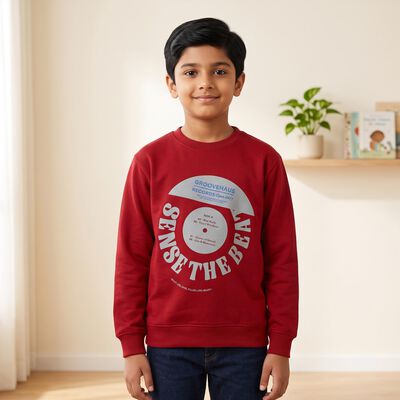 Boys' Maroon Crew Neck Graphic Print Sweatshirt