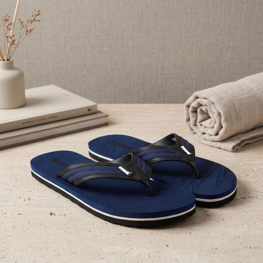 Men's Navy Blue Thong Strap Slip-On Flip-Flops, Navy Blue, large