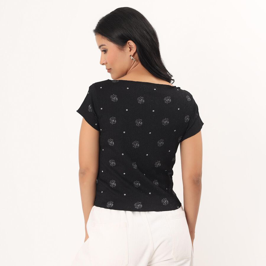 Women's Black Sweetheart Neck Puff Sleeve Top, Black, large