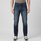 Men's Navy Blue Slim Fit Washed Jeans, गहरा नीला, small