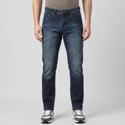 Men's Navy Blue Slim Fit Washed Jeans