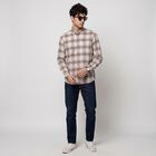 Men's Brown 100% Cotton Button-Down Collar Shirt, भूरा, small
