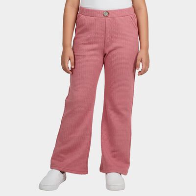 Girls Pink Regular Fit Textured Trousers