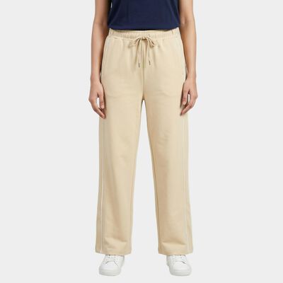 Women's Beige Straight Fit Side-Striped Track Pants