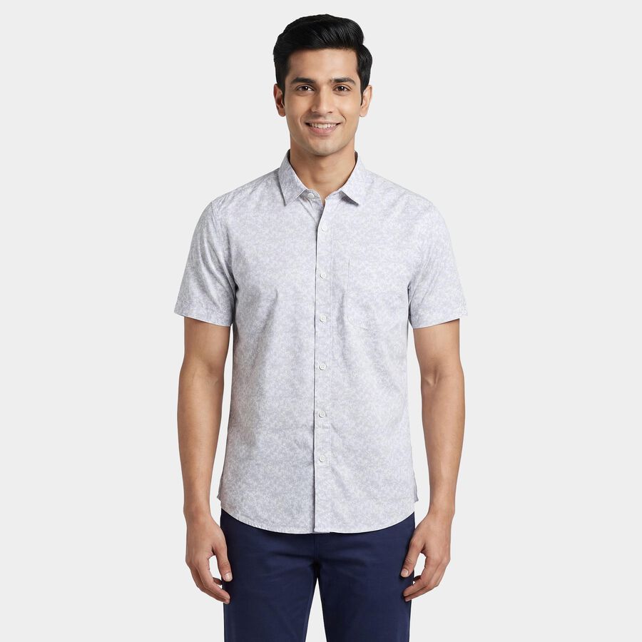 Men's Grey Cotton Spread Collar Casual Shirt, हल्का ग्रे, large