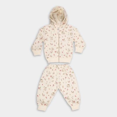 Infants Muted Cream Hoodie Casual Style Jump Suit